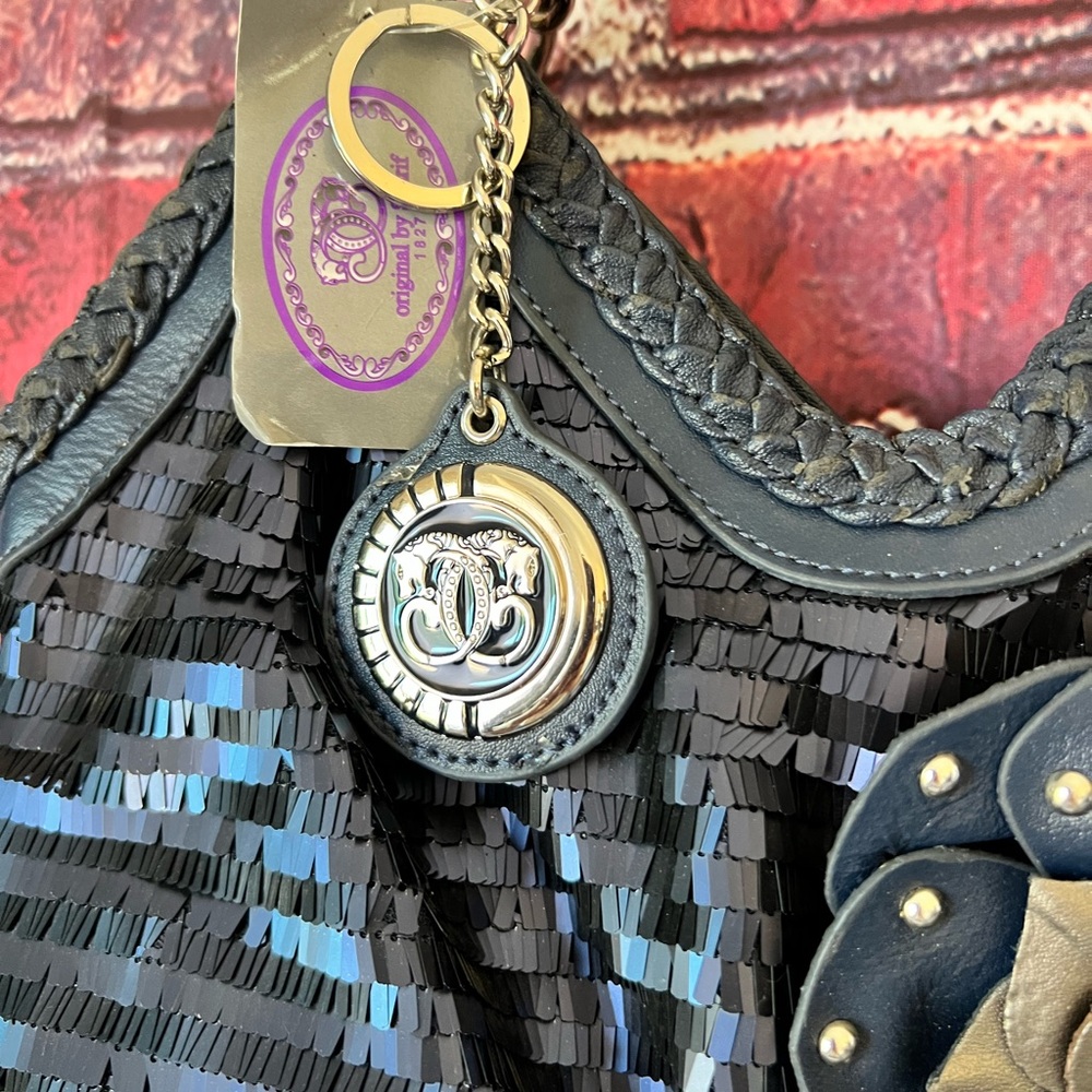 Rare Sharif Royal Blue Sequin Shoulder Bag & Matching Interior Pouch - Picture 3 of 10